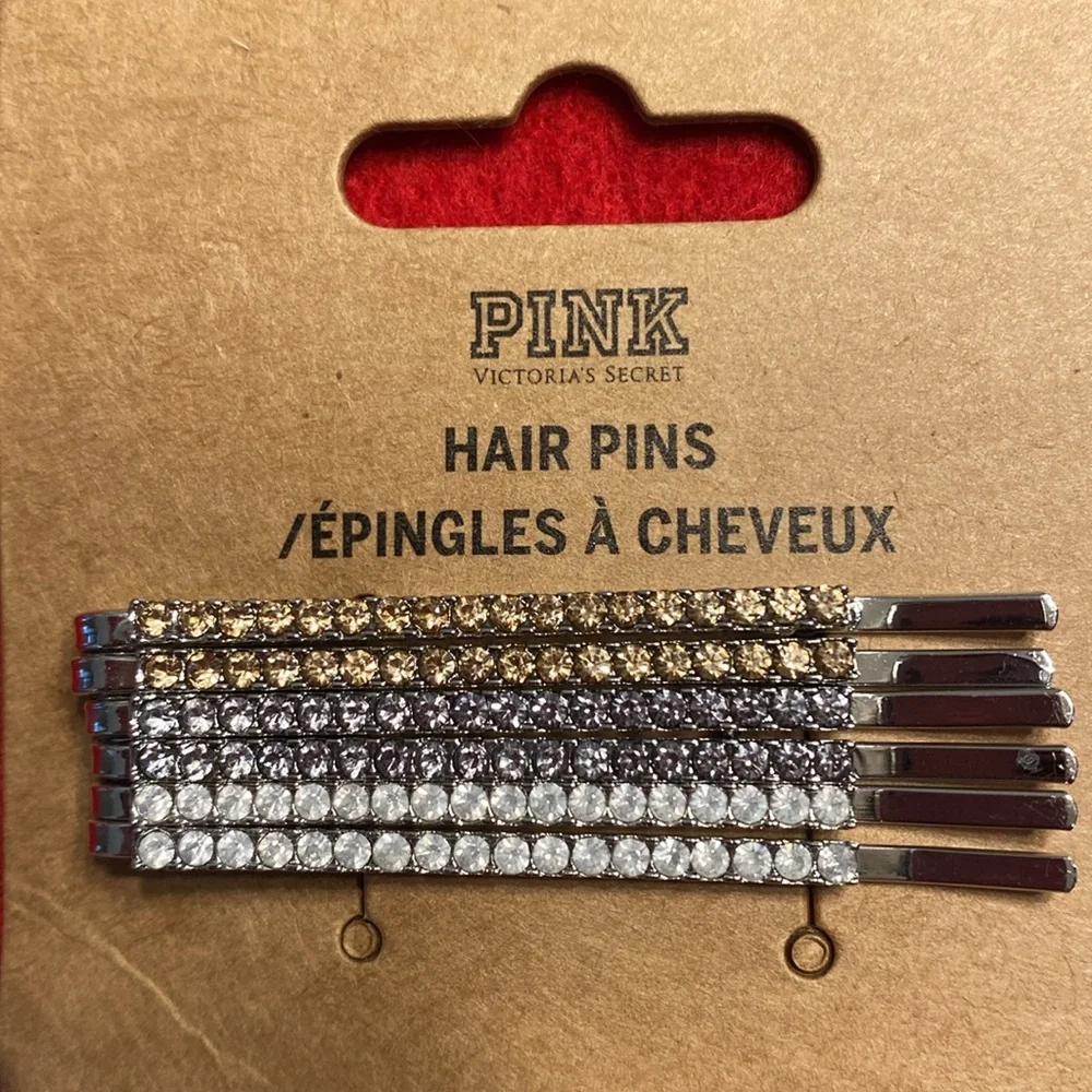 Pink Victoria's Secret rhinestone bobby pins and rhinestone barrette